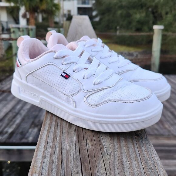 Tommy Hilfiger Other - Authentic Tommy Hilfiger Low Court White/Pink Sneakers Leather Kids Shoes Size 3